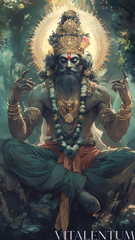 Divine yogi figure in ornate crown and radiant halo.