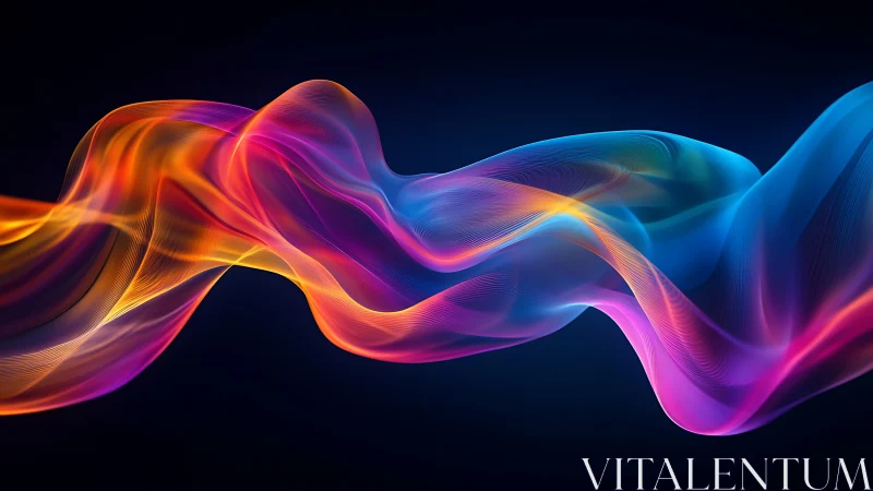 Multicolored translucent waveforms traverse a dark background