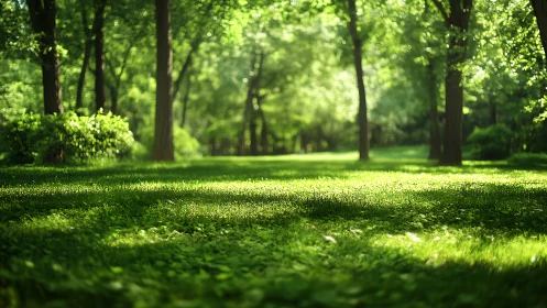 Green Tree-Lined Path Through Park Woodland