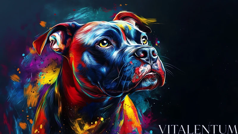 Vibrant digital portrait of a dog rendered in neon brushwork