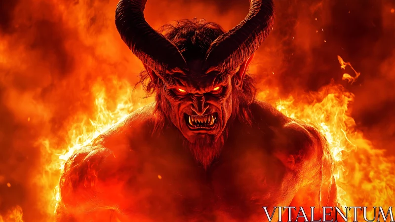 Demonic fire lord emerges roaring from blazing inferno.