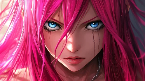 Starlit rebel girl with neon-pink storm hair and icefire eyes.