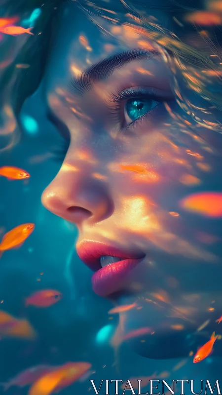 Profile portrait merges iridescent subsurface skin and aquatic bokeh