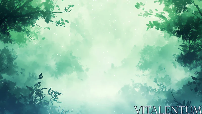 Ethereal Forest Canopy with Luminescent Atmosphere and Particle Effects.