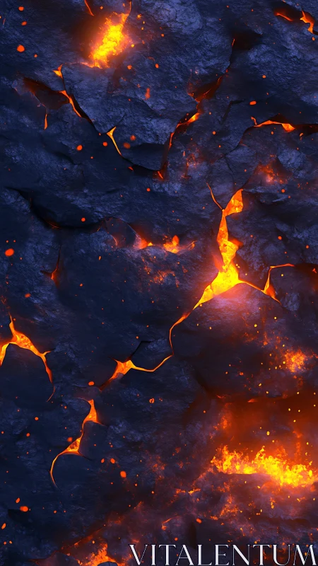 Magma Cracks Burst Through Midnight Stone