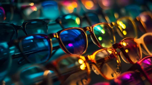 Vibrant display of colorful sunglasses in modern retail style.