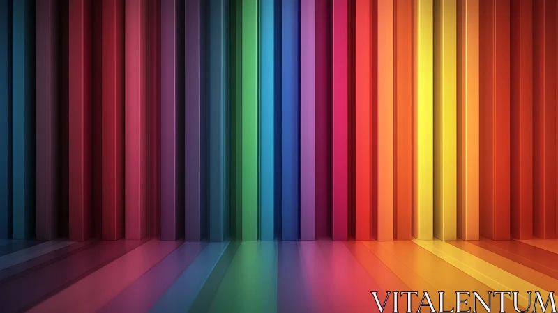 Vertical RGB spectrum panels form a structured interior space