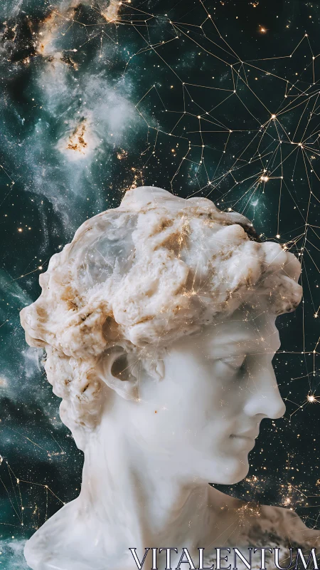 Marble dreamer gazing into a cosmic sea of starlight.