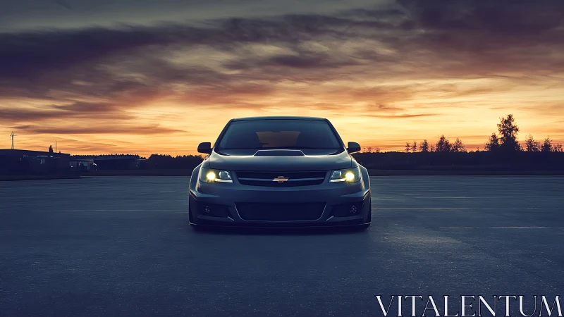 Sunset street cruiser poised on an open evening highway.