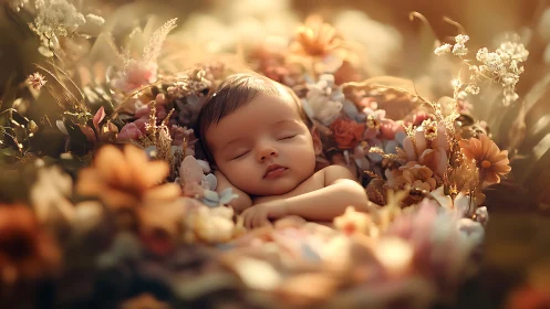 Slumbering Cherub Nestled in Whispered Blooms.