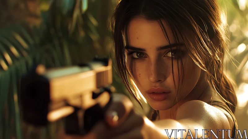 Jungle gunslinger locks a molten stare down the barrel.