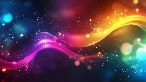 Glowing rainbow waves drifting through a dreamy night sky.