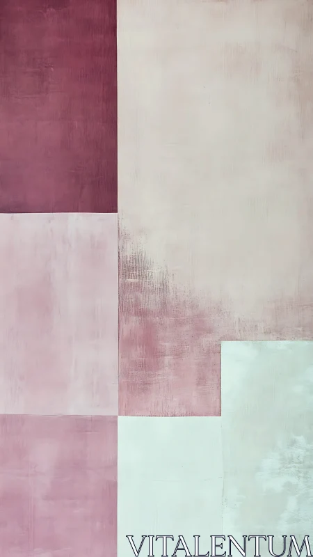 Soft rose and white geometric blocks in muted grid study.
