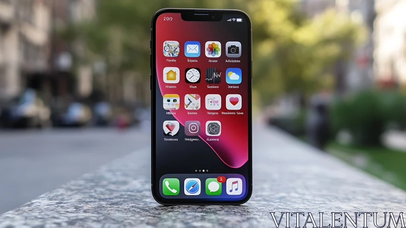 iPhone Home Screen Display with Red Gradient Wallpaper.