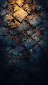 Thermally lit basalt flagstones with fractured surface topology.