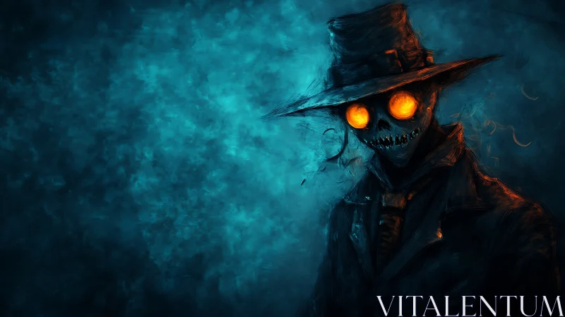 Sinister scarecrow specter glows against turbulent teal haze