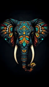 Ornate neon elephant head glows against a deep black void