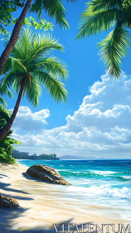 Tropical Coastal Seascape with Coconut Palms and Bright Turquoise Waters