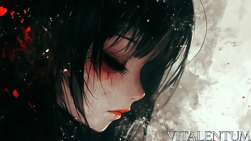 Side profile portrait of dark haired girl in red tones.