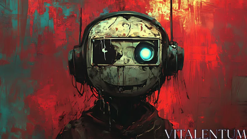 Gentle robot listener glowing softly in bold neon colors.