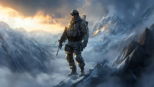Special forces sniper dominates icy high-altitude ridgeline.
