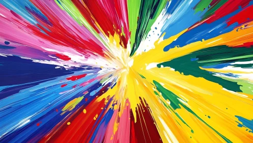 Vibrant explosion of colorful paint splashes in abstract style.