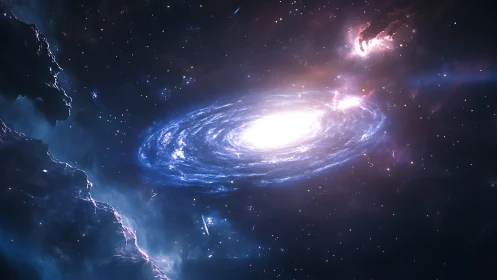 Gentle spiral galaxy glowing softly in a cosmic cradle.