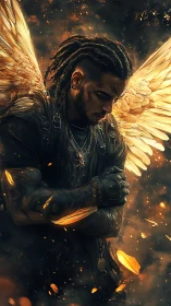 Winged warrior in embers, guarding a quiet inner storm.