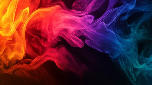 Swirling rainbow smoke flows gently across a dark canvas