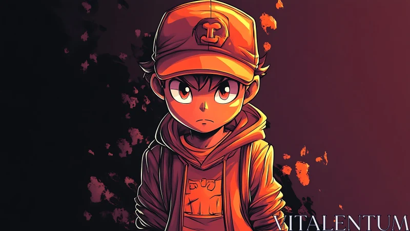 Youth in hooded jacket and cap is rendered in warm lighting