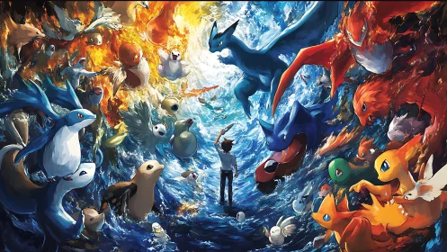 Elemental creature showdown in dynamic anime splash art.