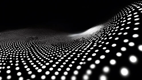 Monochrome wave of luminous dots on abstract dark field.
