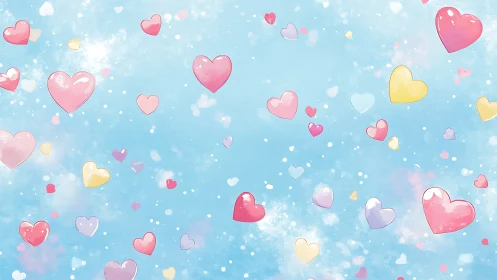 Floating Hearts Dance Across Cerulean Sky.