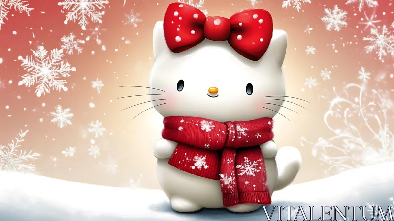 Snowflake-bright kitten bundles winter warmth in crimson knits