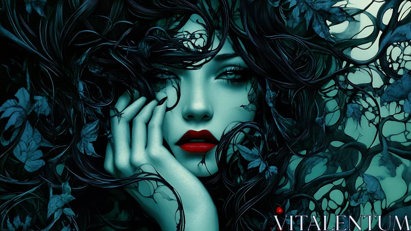 Enigmatic forest muse emerges from twisting midnight vines