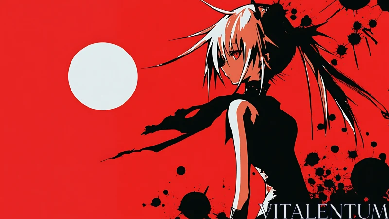 Crimson sky warrior framed by stark white moonlight.