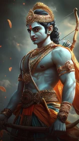 Blue-skinned archer with ornate gold crown and jewelry.