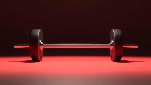 Heavy Barbell on Red Background in Dramatic Studio Lighting.