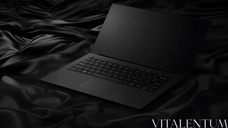 Ultramodern matte black laptop on sculpted satin surface