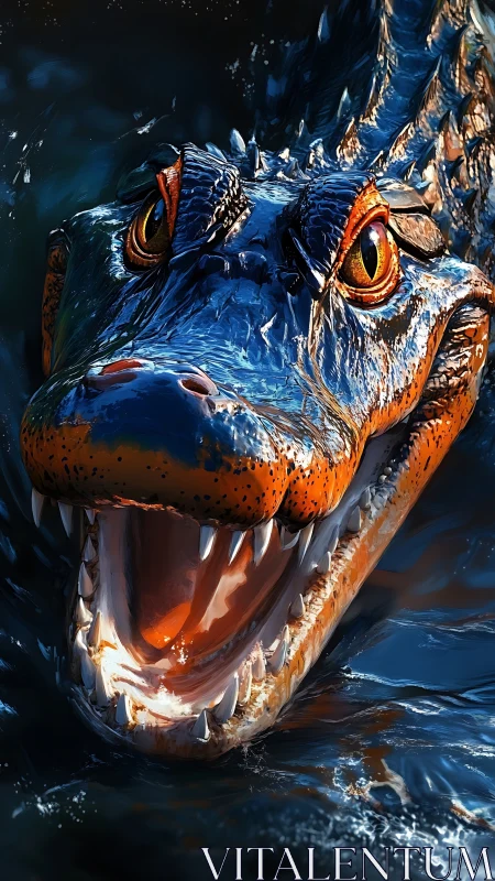 Ferocious crocodile lunges from dark water with bared fangs