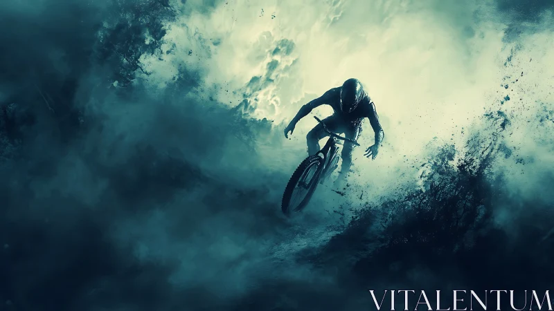 Mountain Biker in Dust Storm: Dramatic Action Composition.