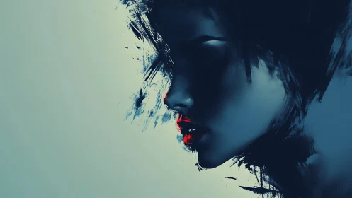 Moody side profile portrait in expressive digital strokes.