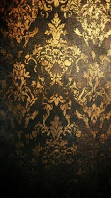 Gold baroque damask pattern fades over dark textured wall