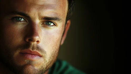 Close-up male portrait with shallow depth and warm light.