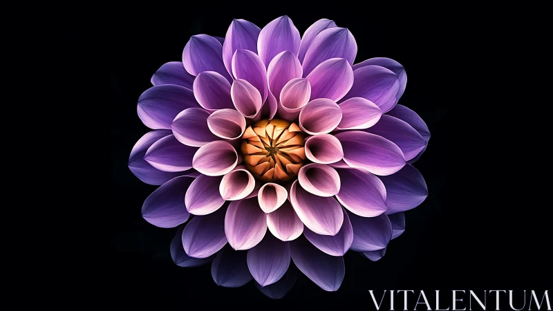 Purple Dahlia with Orange Center on Black Background