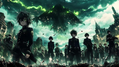 Paramilitary youth squad versus bio-luminescent aerial leviathan.