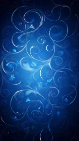 Luminous blue swirls trace ethereal floral currents across depth