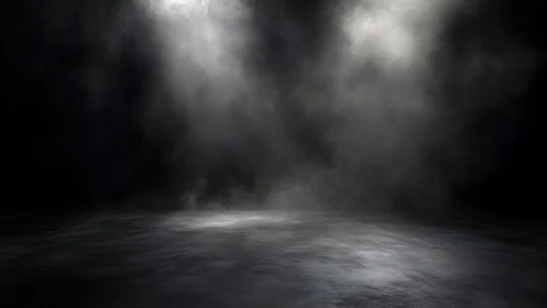 Volumetric light cones illuminating textured concrete floor in dark void