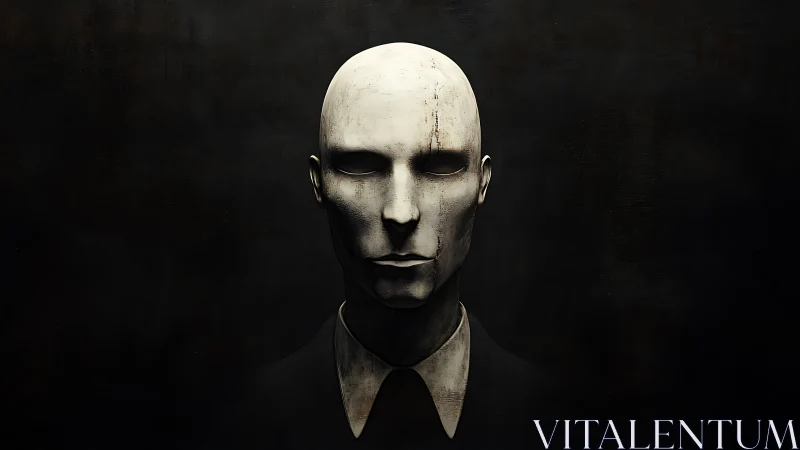 Monochrome faceless mannequin head rendered with harsh chiaroscuro lighting