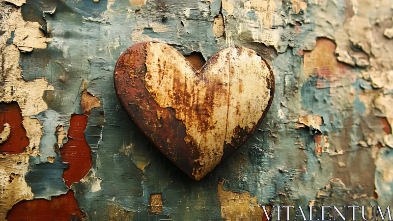 Rusted Iron Heart. Weathered Paint Decay.